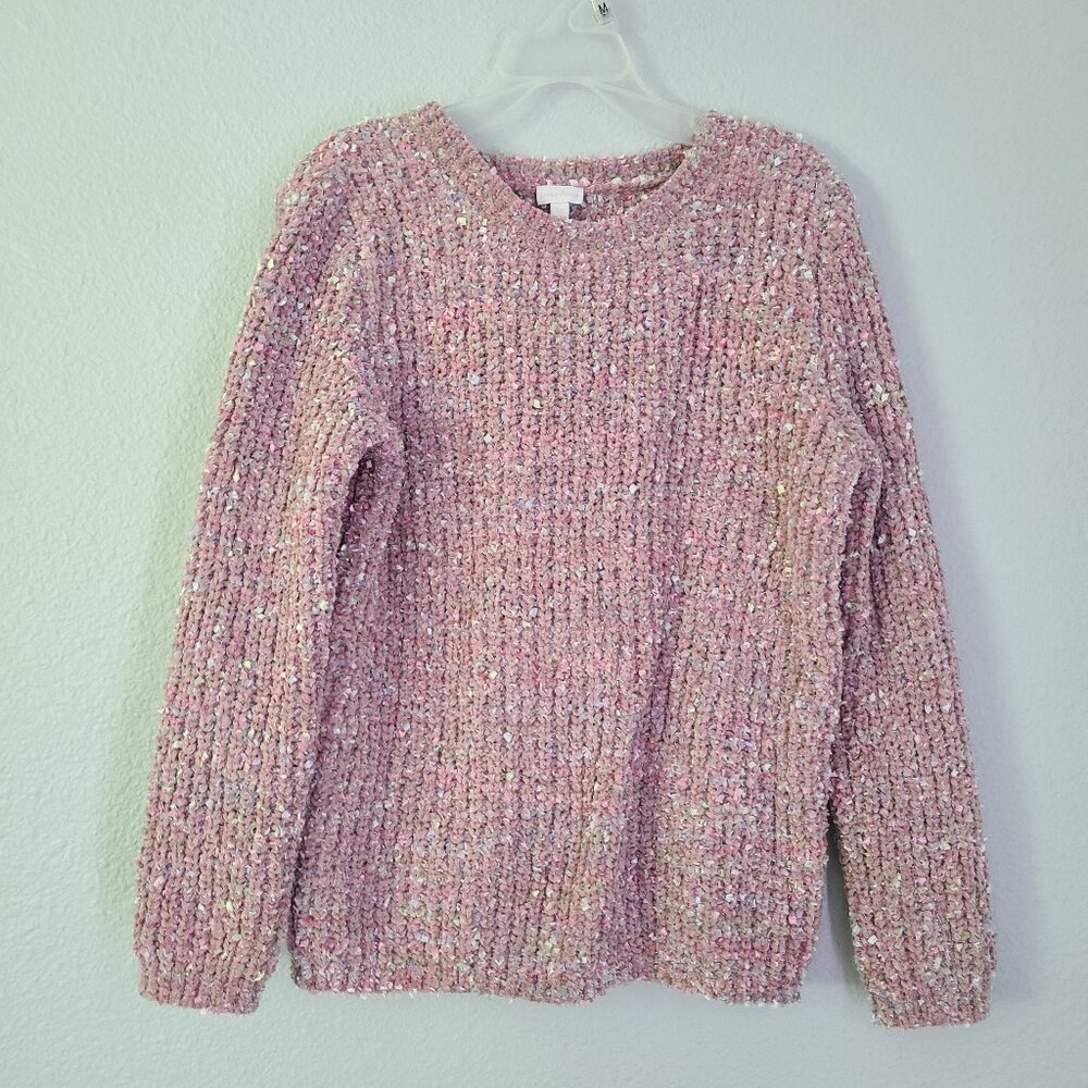Lucky Penny Girls Chenille Popcorn Knit Sweater Pink Multicolor Size 10